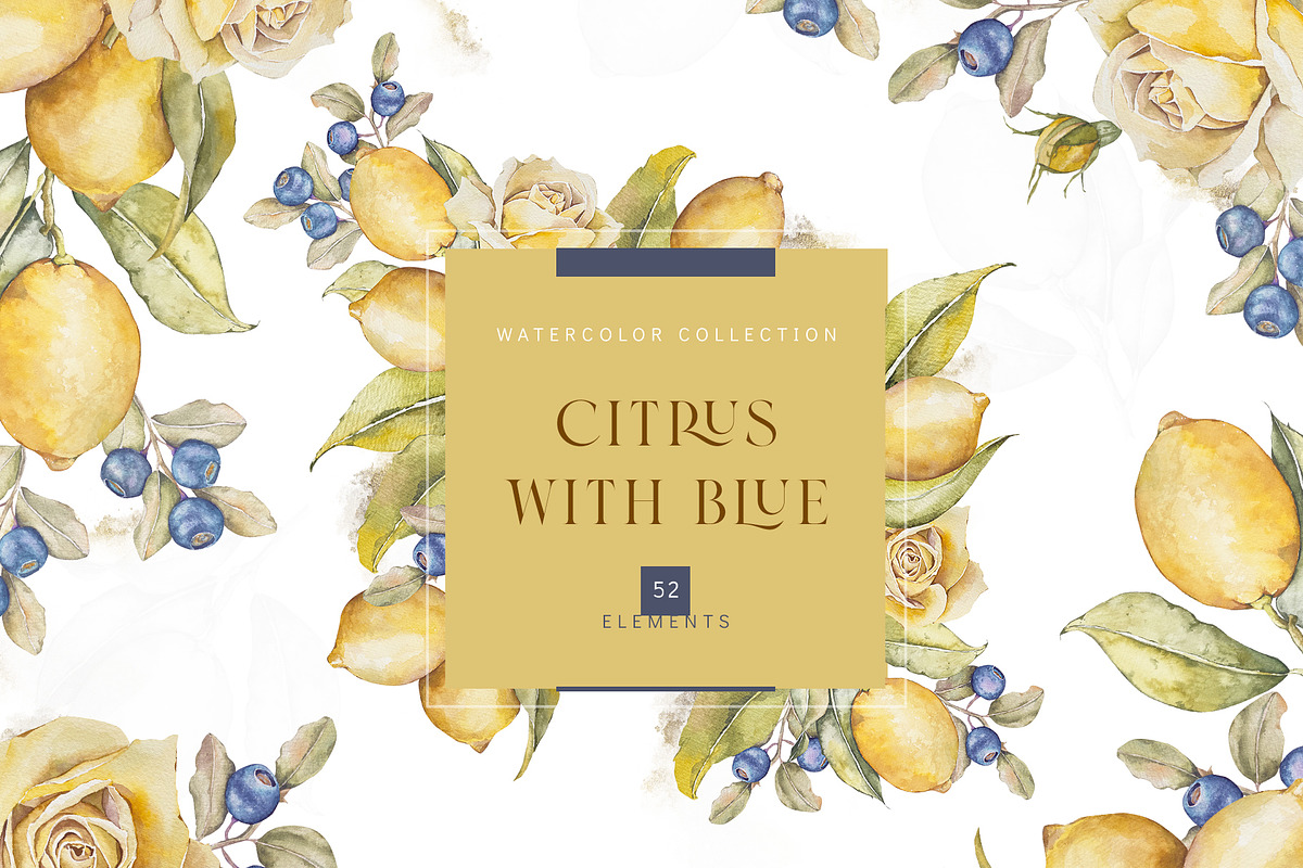 Watercolor lemon and blueberry, an Illustration by MariGraphic boutique (Photo 1 of 13)