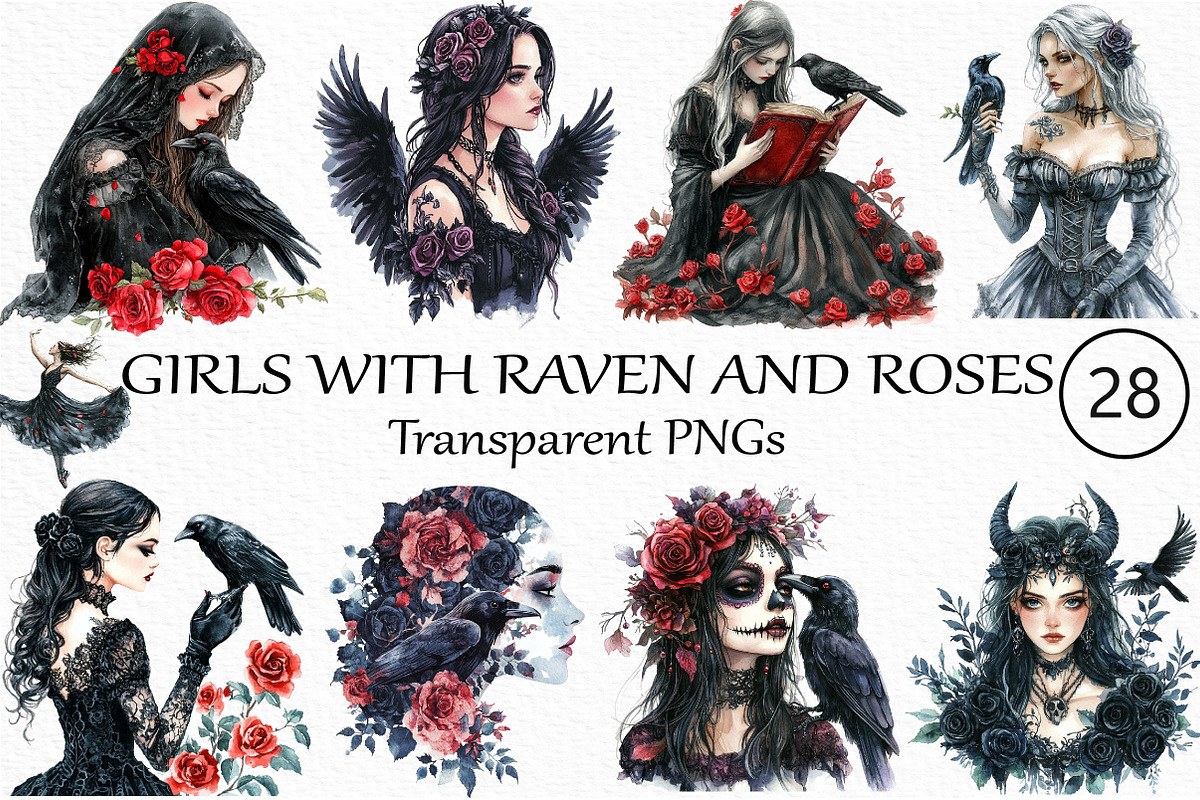 Gothic Girls with raven and roses, an Illustration by Craft Nest (Photo 1 of 5)