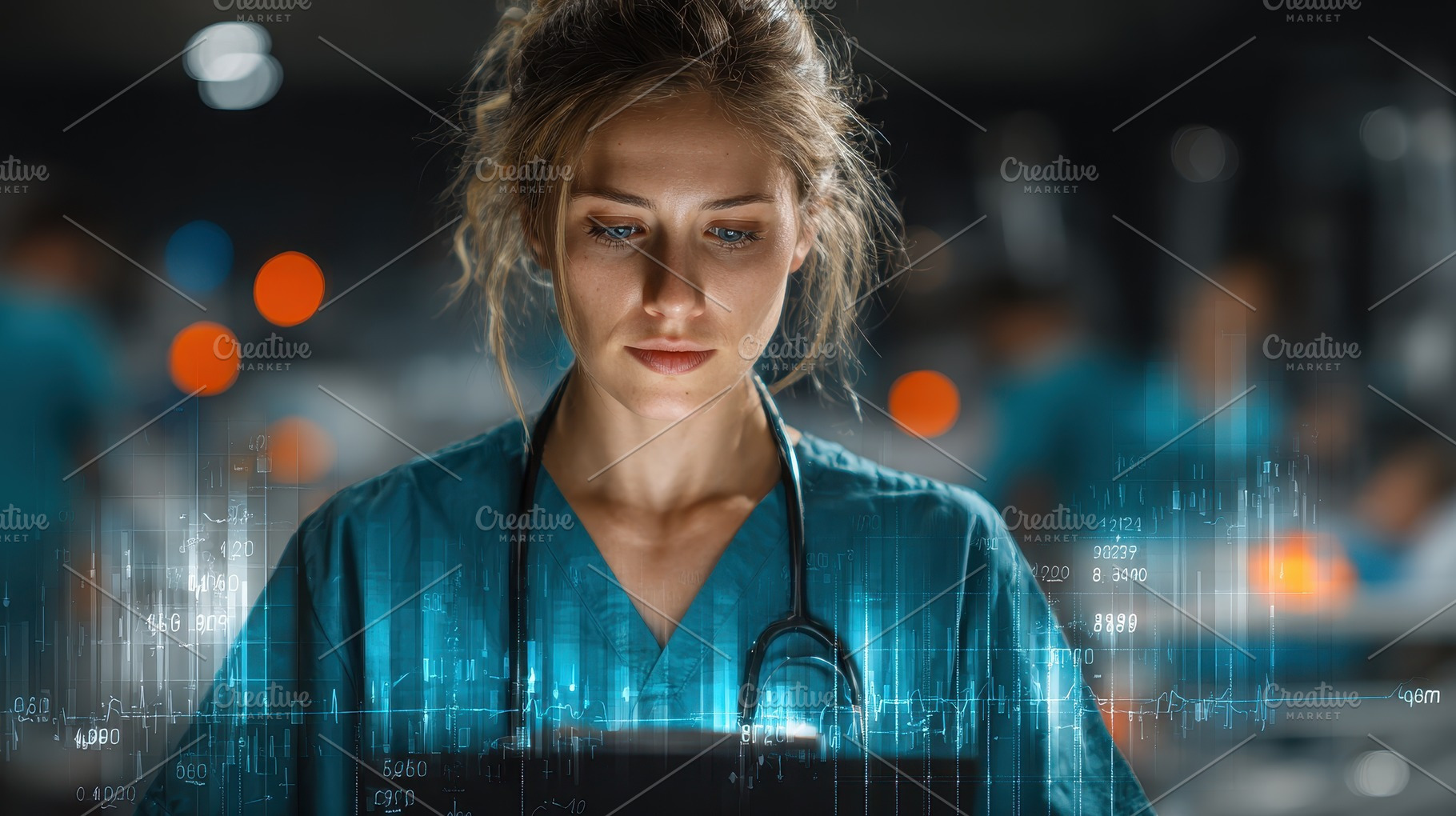 Female Doctor Reviewing Digital Medi, a Photo by Pixeness Studio