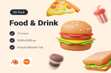 Food and Drink 3D Icon Pack, a Food & Drink 3D Model by Creative Perspective