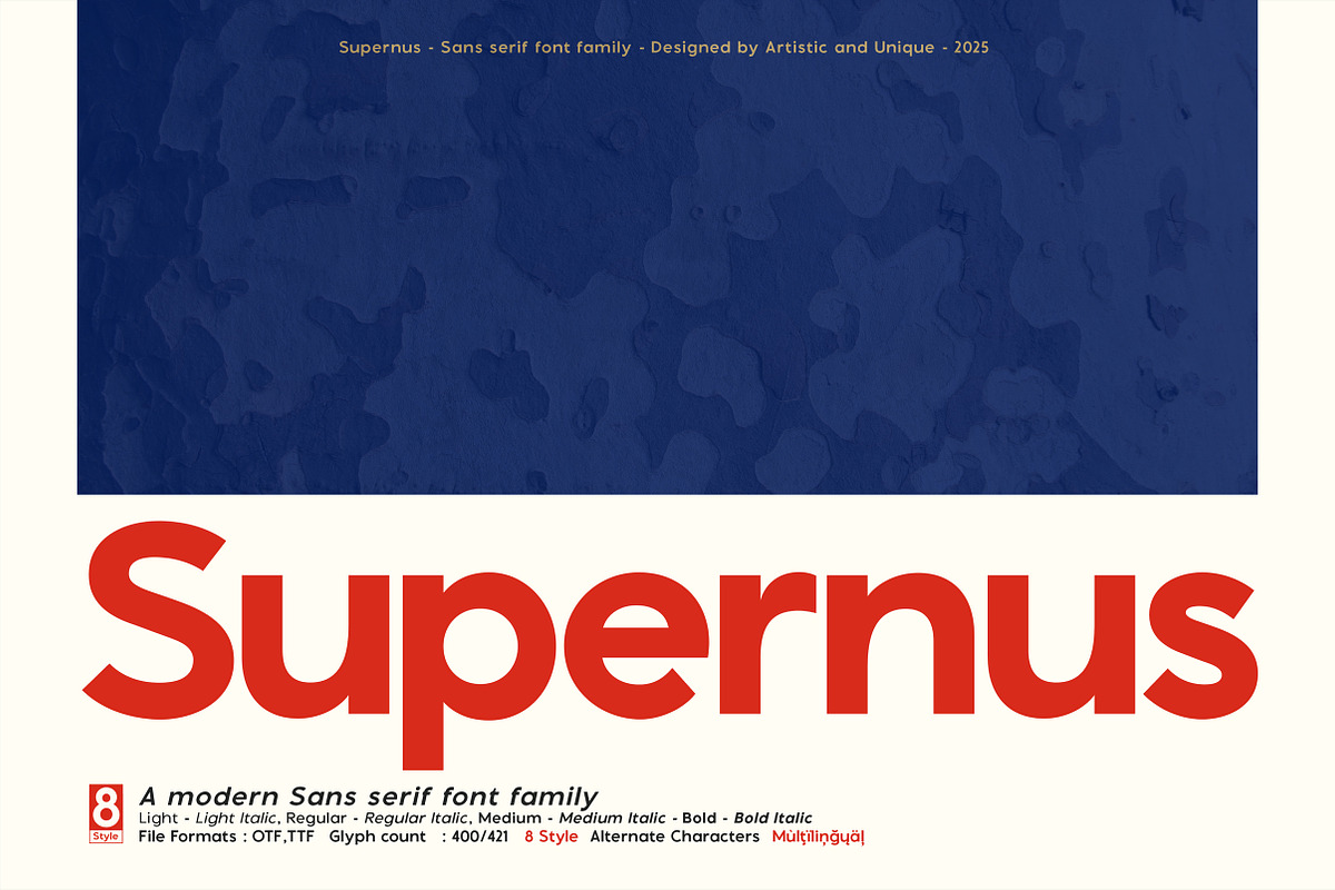 Supernus - Sans serif Font Family, a Sans Serif Font by Artistic & Unique (Photo 1 of 15)