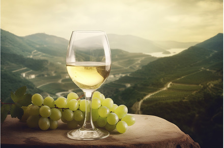 One glass of white wine with grapes, a Food & Drink Photo by Lermont51