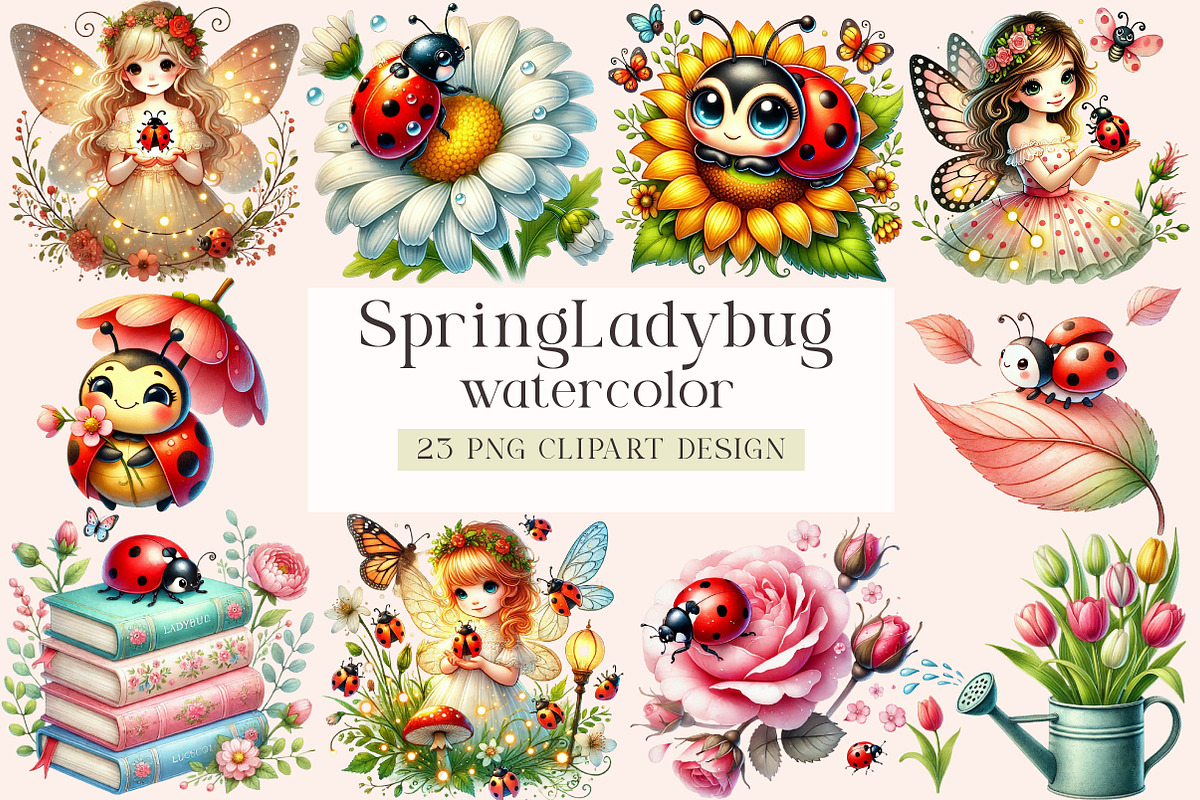 Spring Clipart, Ladybug Clipart, a Seasonal Illustration by DreamArtGraphic (Photo 1 of 5)