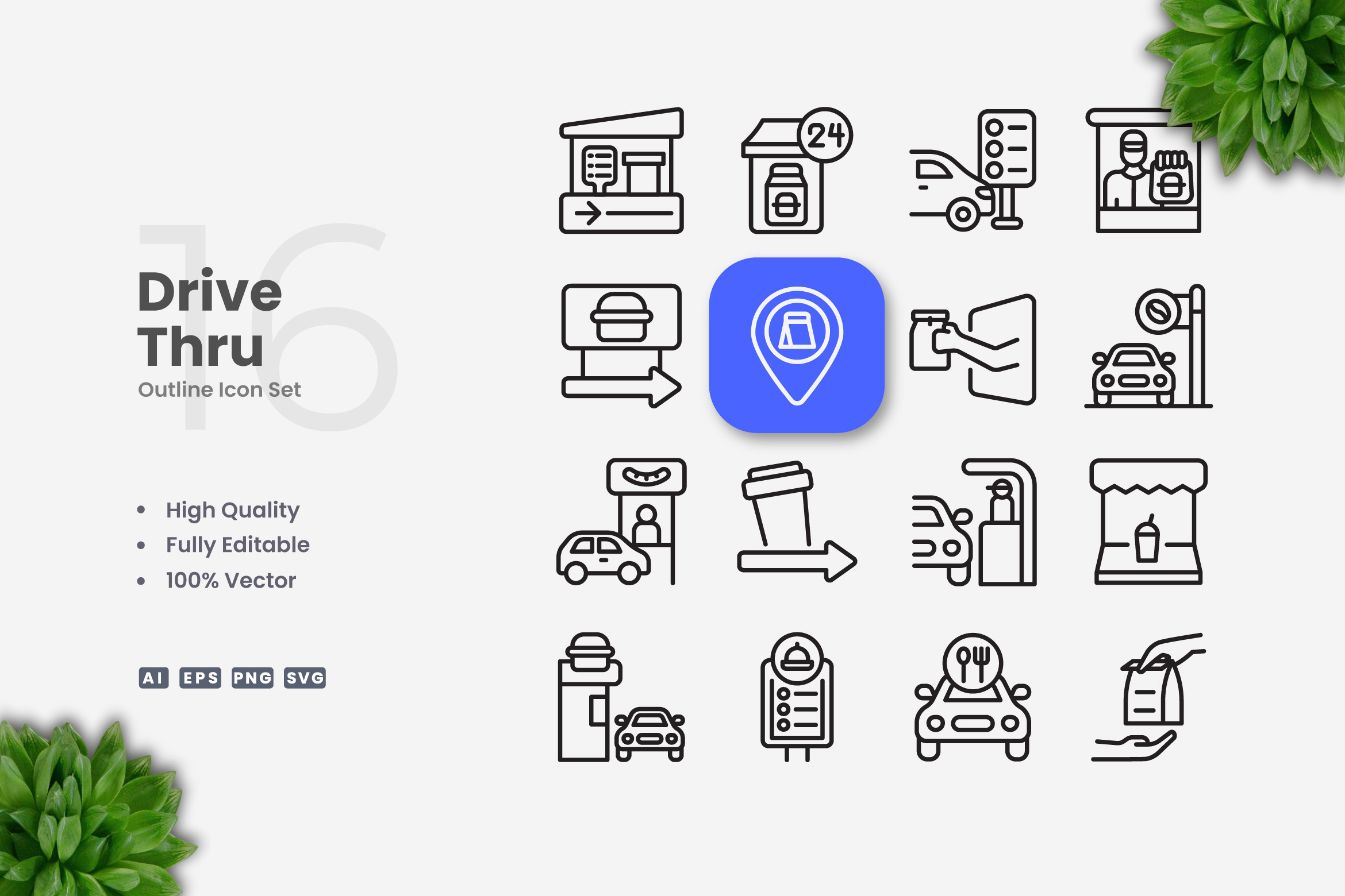 Drive Thru Outline Icons