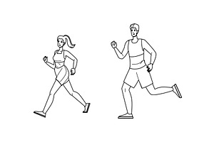 horizon running beach sunset vector, a Person Illustration by pikepicture