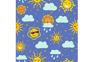 Cartoon weather icons seamless, an Illustration by Vectorbuum