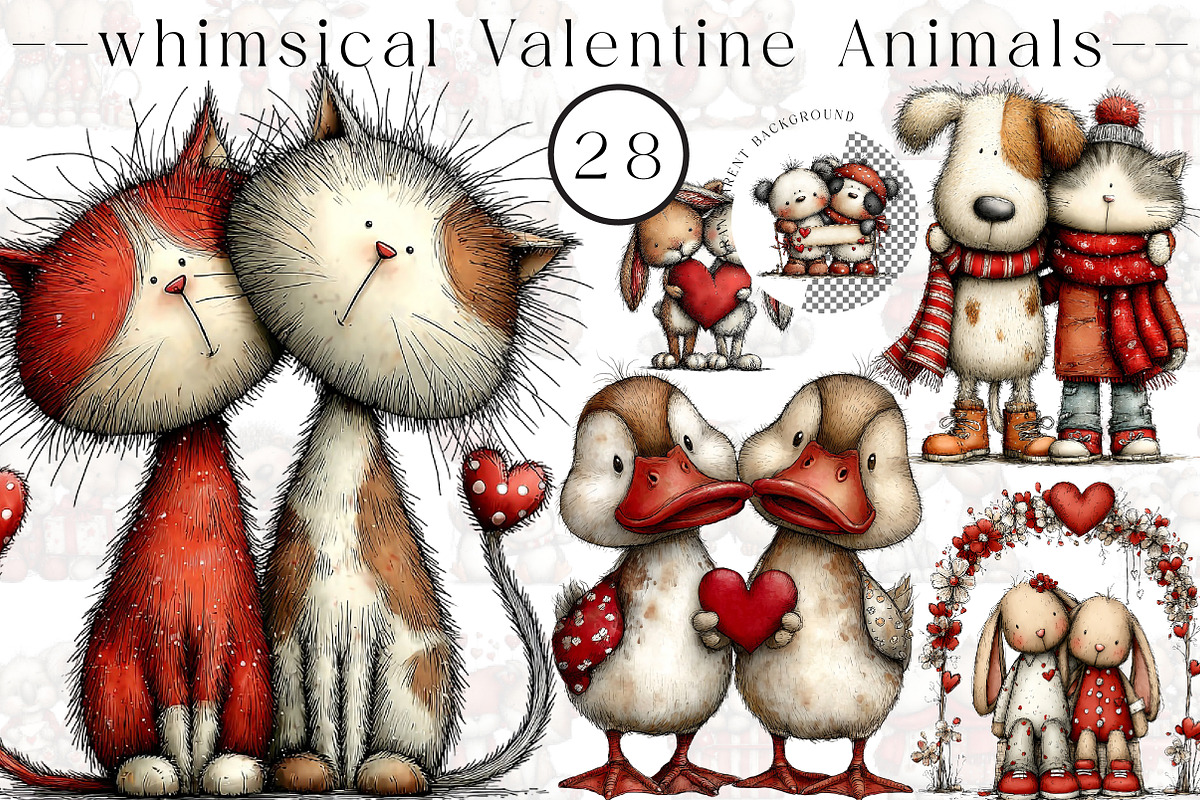 whimsical valentine animals clipart, an Illustration by CreationArt (Photo 1 of 5)