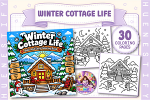 Winter Cottage Life Coloring Book