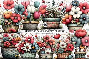 Spring Flower Basket Clipart Bundle, an Illustration by Canvas Craft