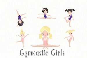 Girls Gymnastics Cute Clipart/ 3