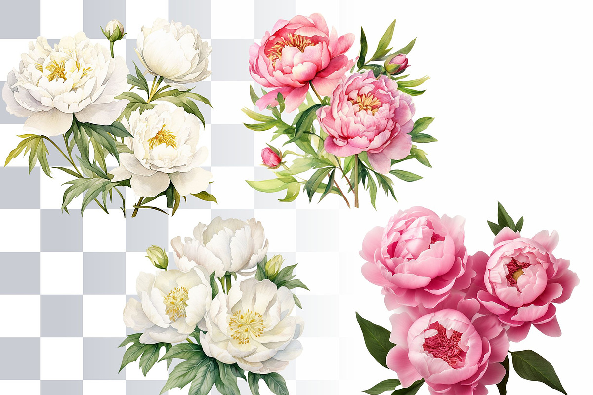 Peony Watercolor Clipart Set, a Decorative Illustration by Loony Dream Designs (Photo 2 of 4)