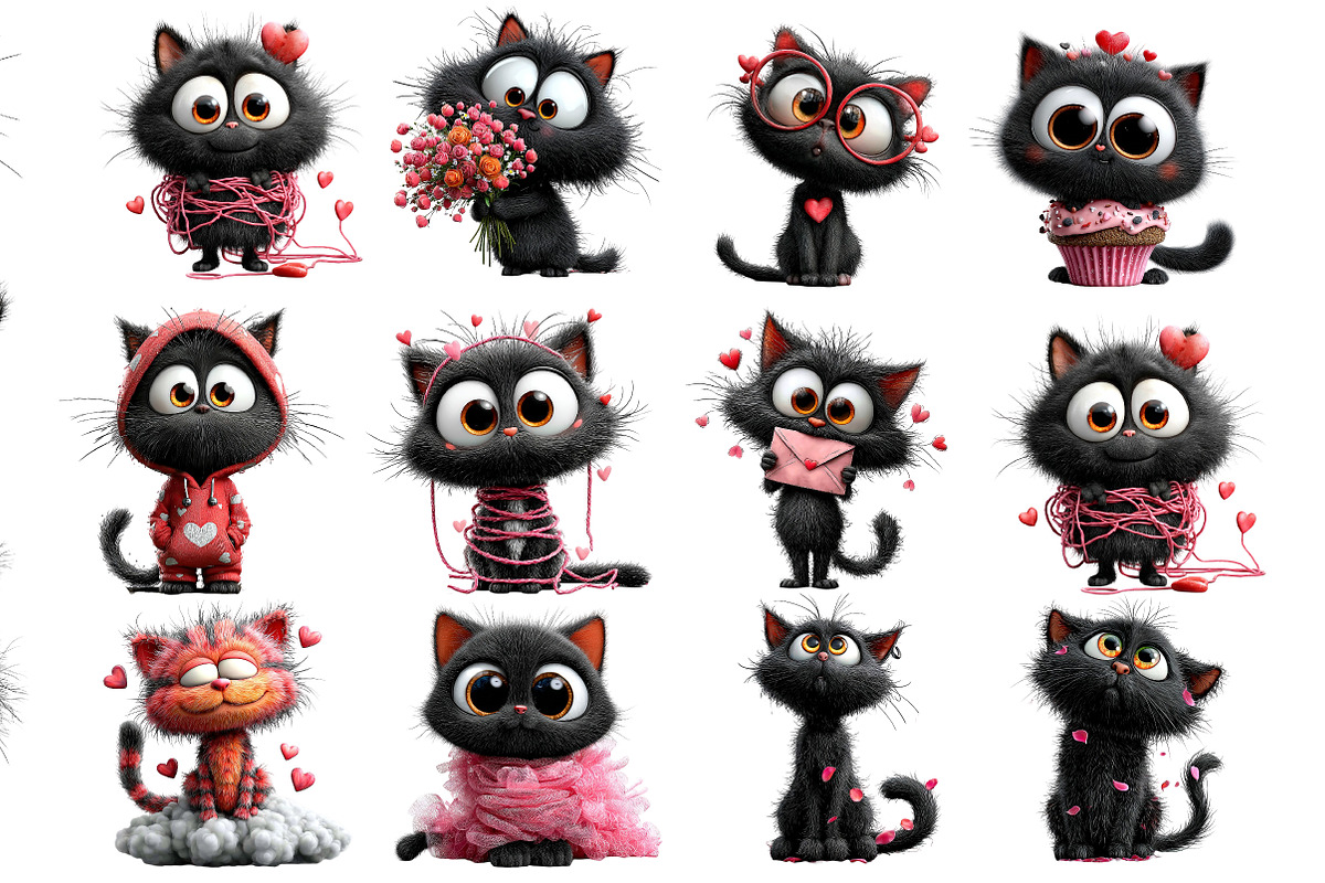 Whimsical Valentine Black Cat Clipar, an Illustration by DreamArtGraphic (Photo 3 of 4)