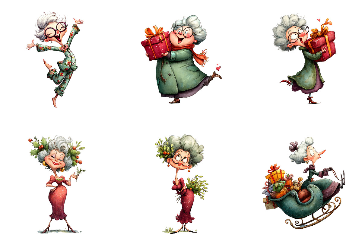 Funny Old Lady Christmas Sublimation, an Illustration by CreationArt (Photo 2 of 5)
