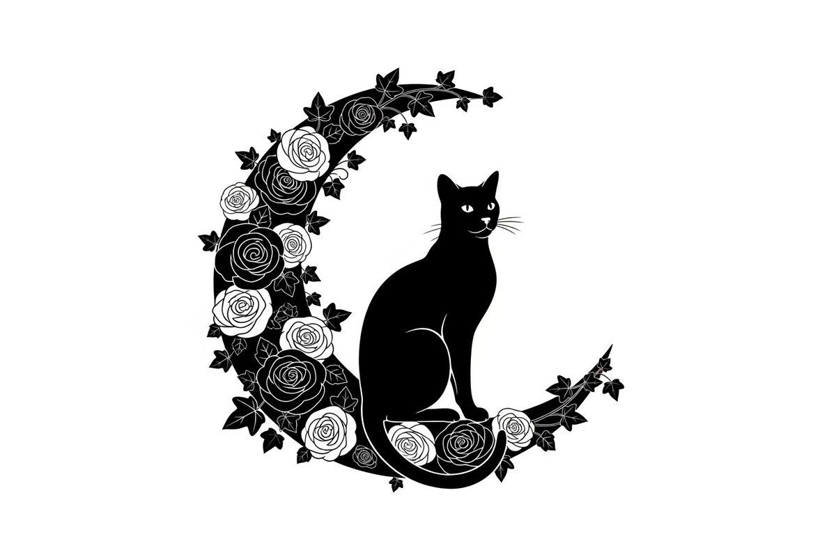 Cat on Crescent Moon Bundle, an Illustration by jahid234 (Photo 12 of 31)