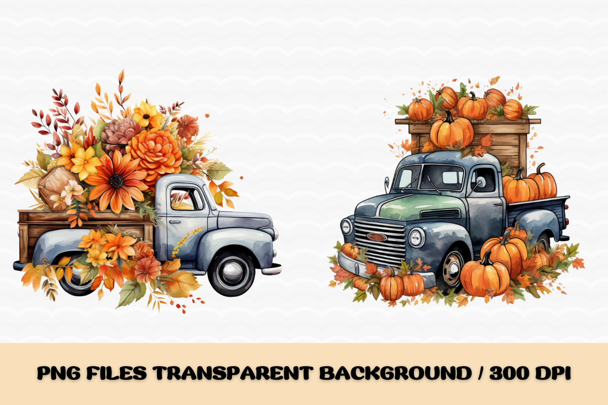 Watercolor Vintage Truck Pumpkins, an Illustration by SindyPrintDesign (Photo 2 of 4)