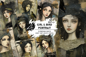 Whimsical Girl and Bird, Mixed Media, a Person Illustration by Digital Art Mahdiseño