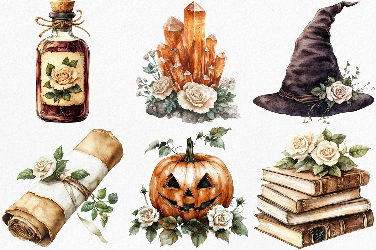 Brown Halloween White Roses Clipart, an Illustration by Canvas Craft (Photo 3 of 7)