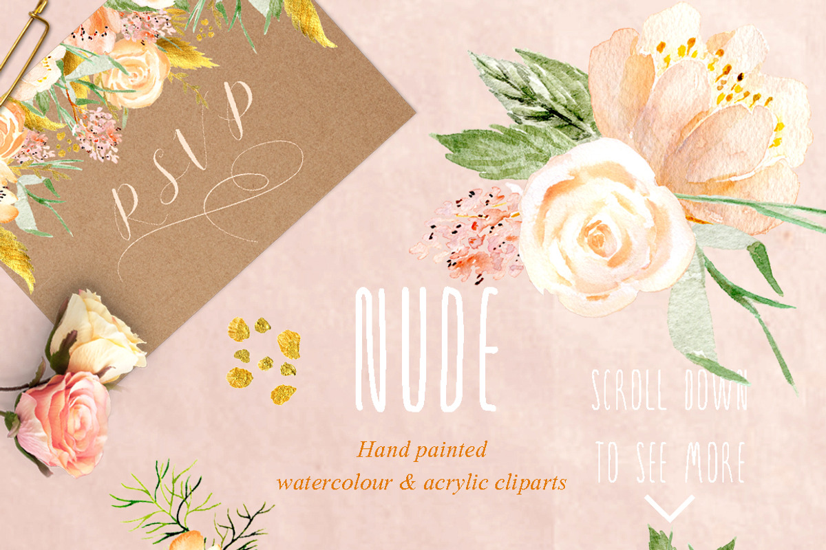 Nude & gold. Watercolor clipart, a Texture Illustration by LABFcreations (Photo 1 of 11)