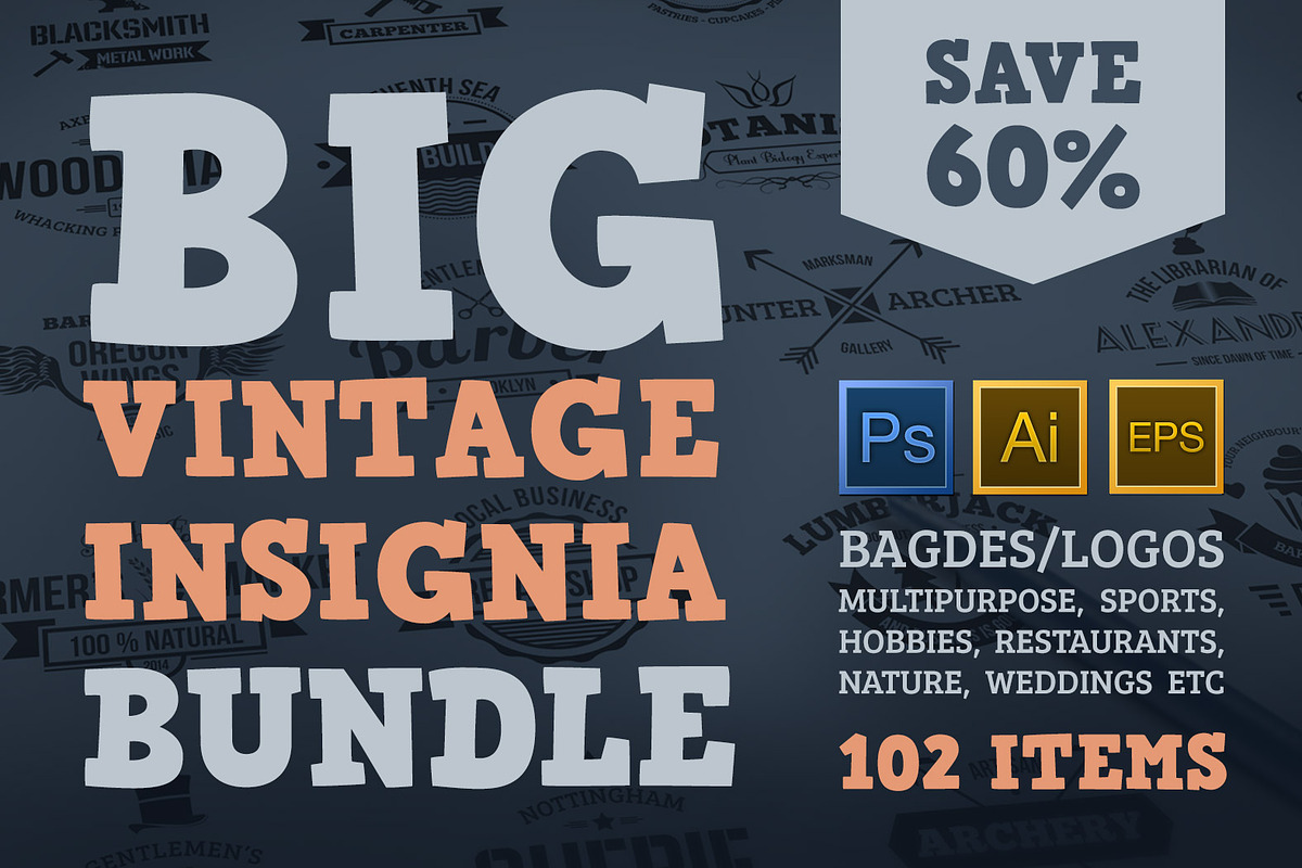 BIG Vintage Insignia Bundle 60% off, an Object Graphic by Mikko Lemola (Photo 1 of 8)