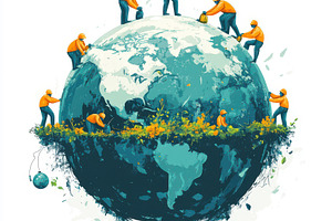 Workers repairing Earth restoring na, an Abstract Photo by Pixeness Studio