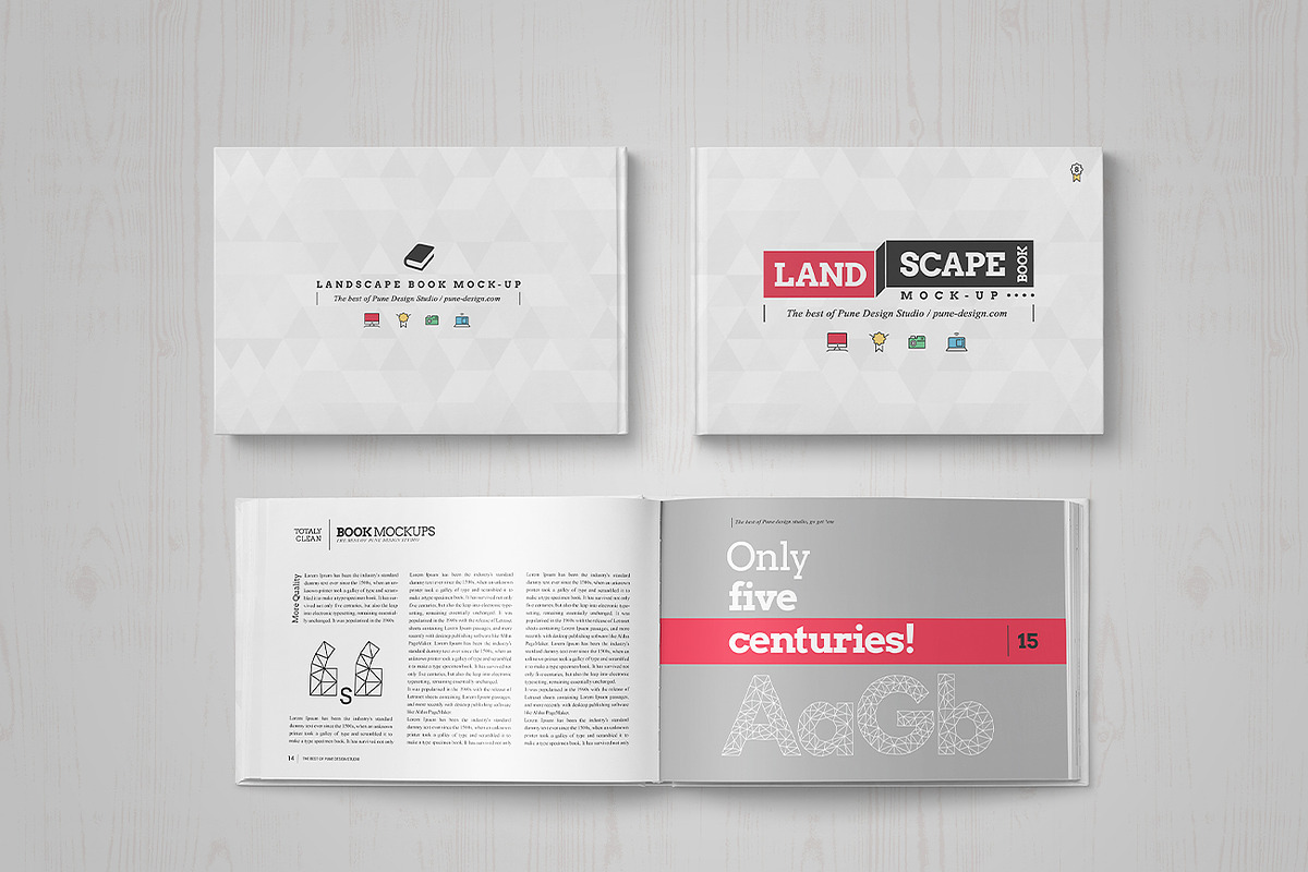 Landscape Book Mock-Up Set, a Books & Magazine Mockup by PuneDesign (Photo 9 of 11)