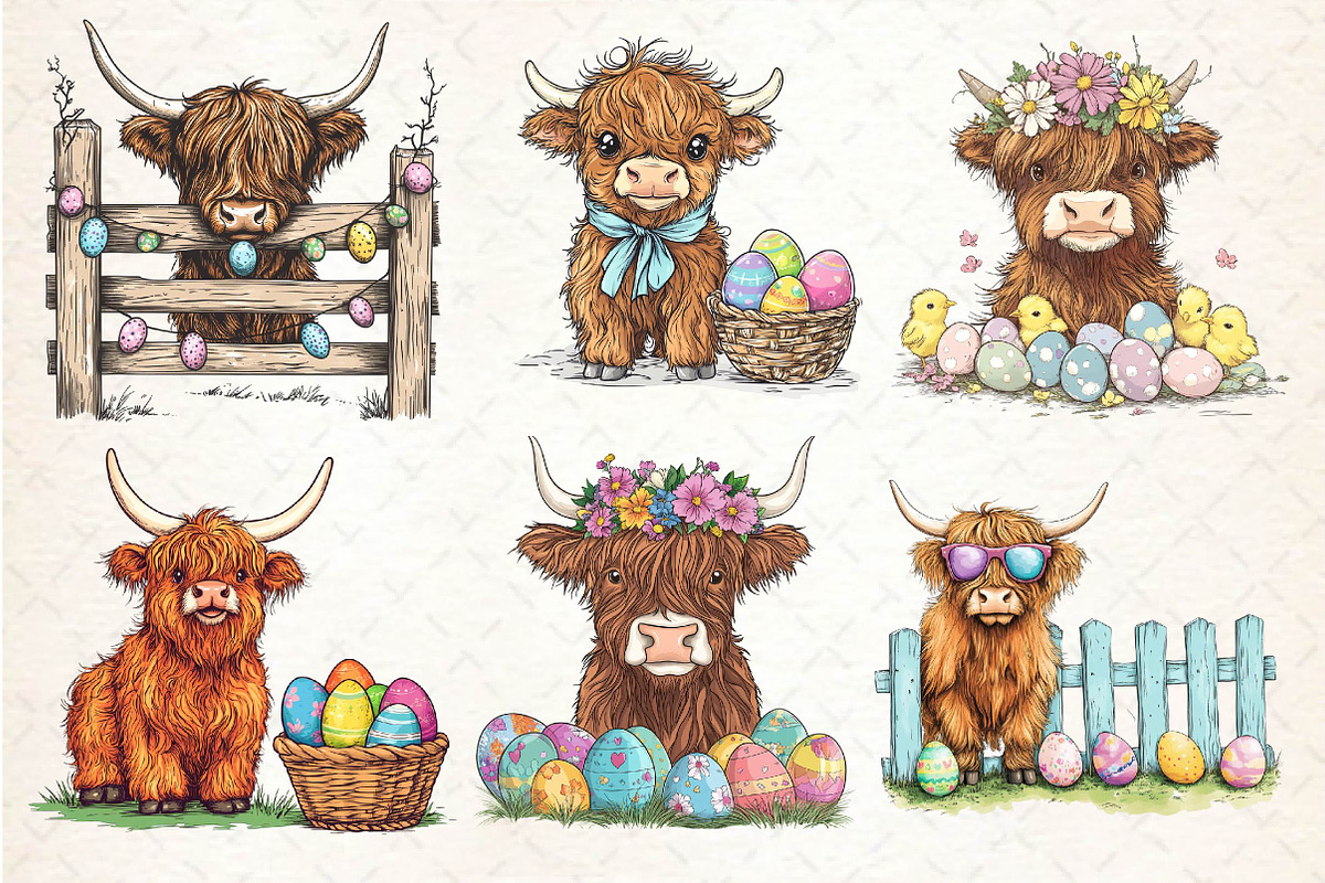 Easter Highland Cow Clipart, an Illustration by Dream Creation (Photo 5 of 5)