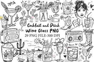 Cocktail and Drink Wine Glass PNG, an Illustration by Libby Wishes