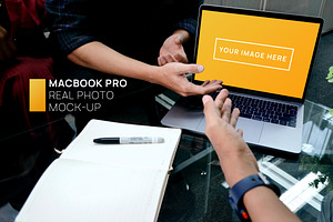 MacBook with Persons Photo Mockup