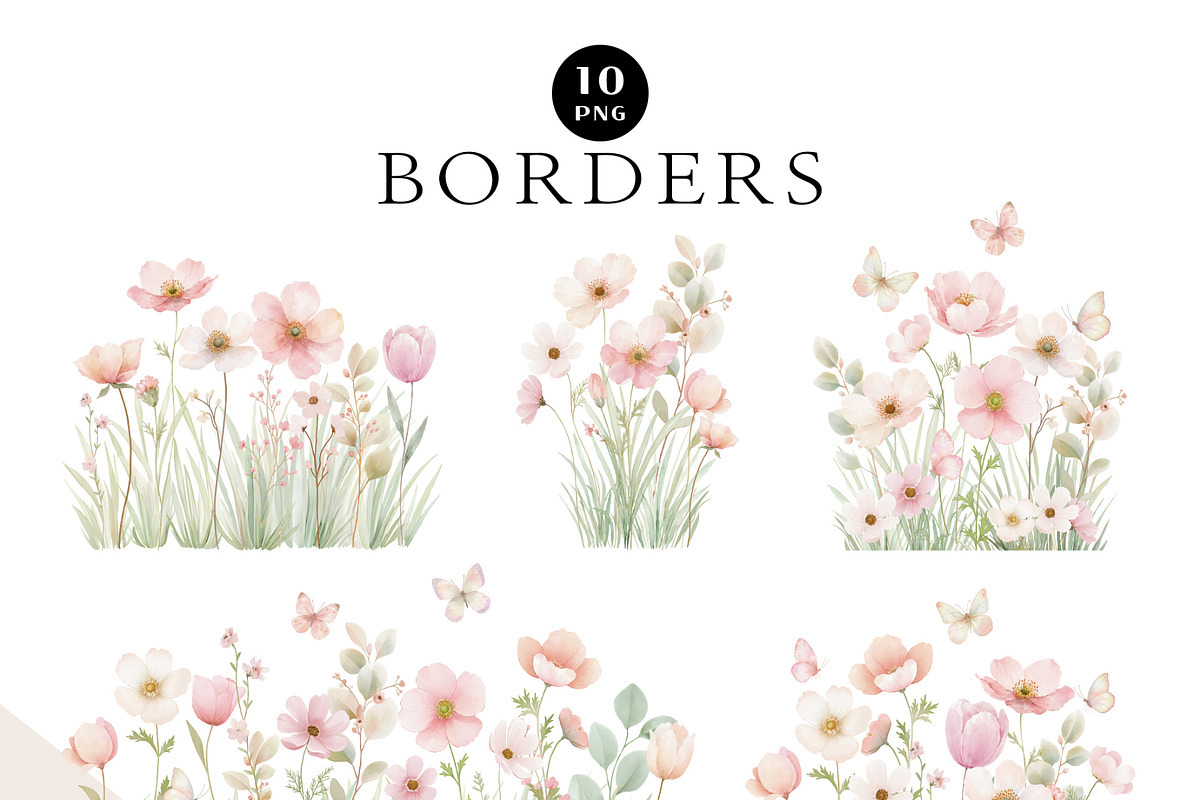Pink Wildflower Butterfly Clipart, a Decorative Illustration by OKArtHub (Photo 4 of 11)
