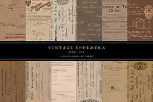 12 Vintage Ephemera Digital Papers