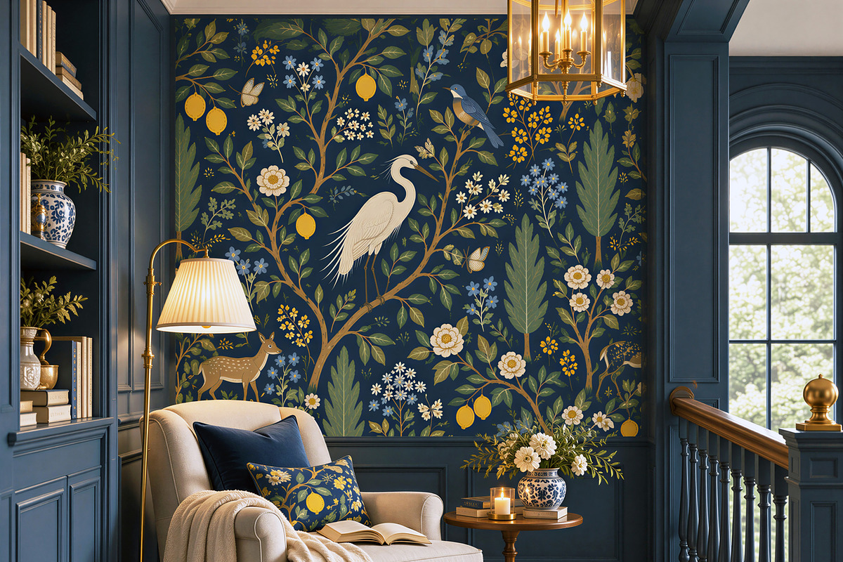 Midnight Heron | Botanical Wallpaper, a Wallpaper Graphic by by creative paper (Photo 11 of 15)