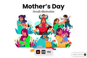 Mother’s Day Doodle Illustration Set, an Object Graphic by SLAB! Design
