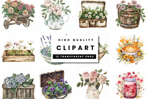 Watercolor Rustic Flower Clipart Set