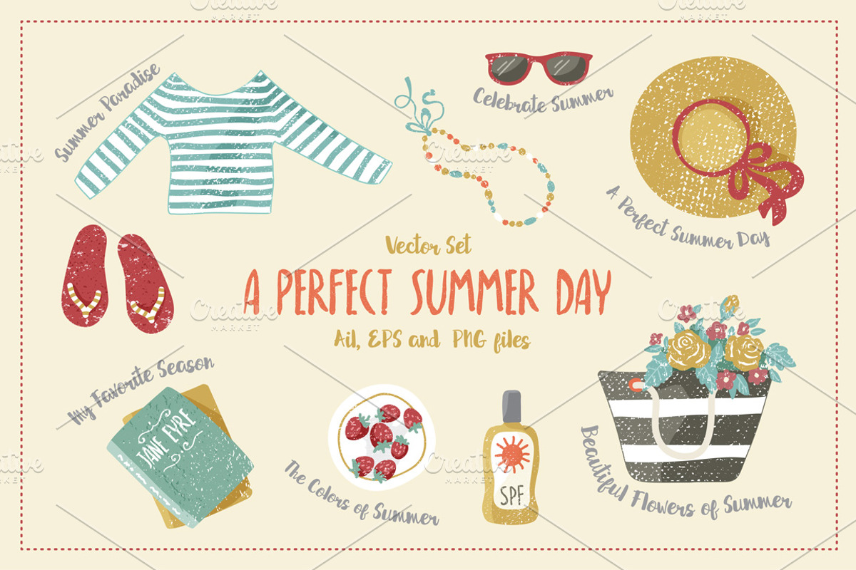 Summer set of clothes and accesories, an Illustration by Designifty
