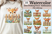 Watercolor Deer Peeking Fence Clipar, an Illustration by Rose Art (Thumbnail 1 of 5)