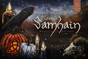 Blessed Samhain Watercolor Set, an Animal Illustration by Fluffy Unicorn (Thumbnail 1 of 14)