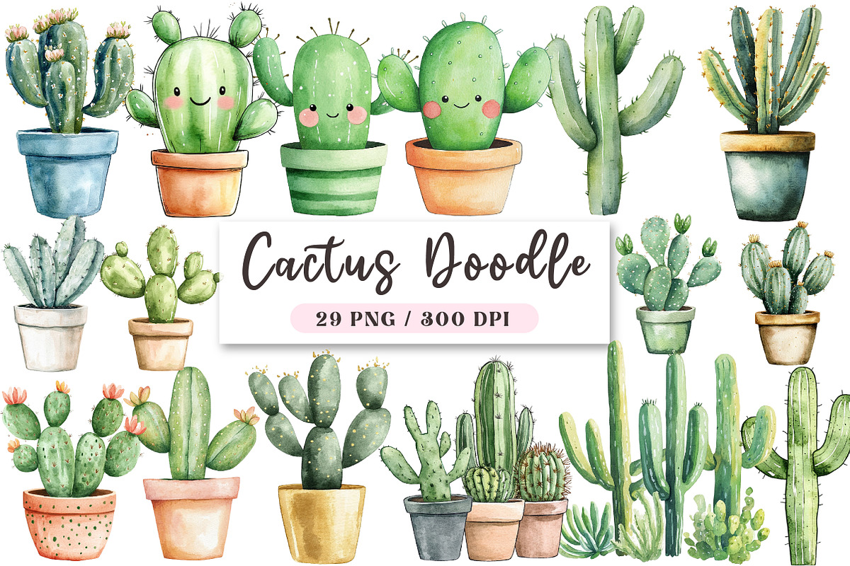 Cactus Doodle Sublimation Clipart, an Illustration by DreamArtGraphic (Photo 1 of 4)