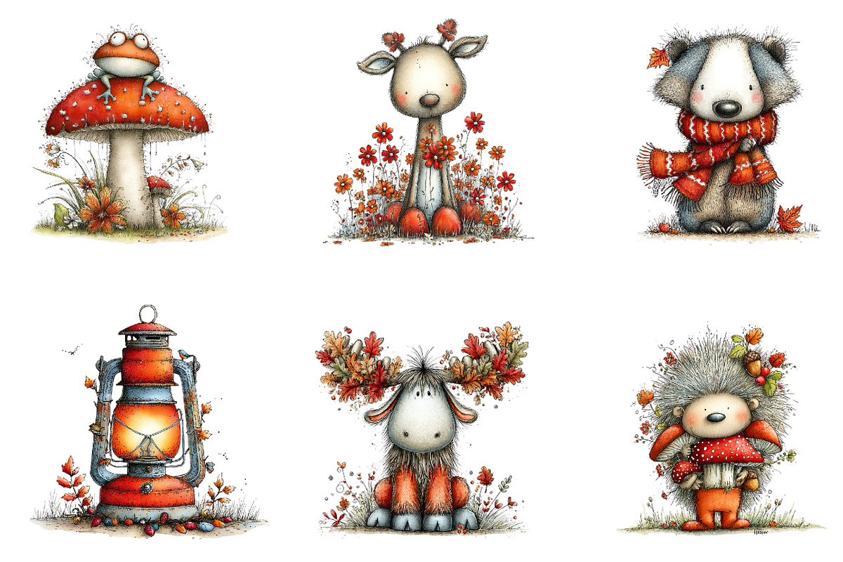 Watercolor autumn woodland clipart, a Seasonal Illustration by CreationArt (Photo 2 of 5)