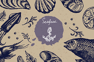 Vintage vector seafood set