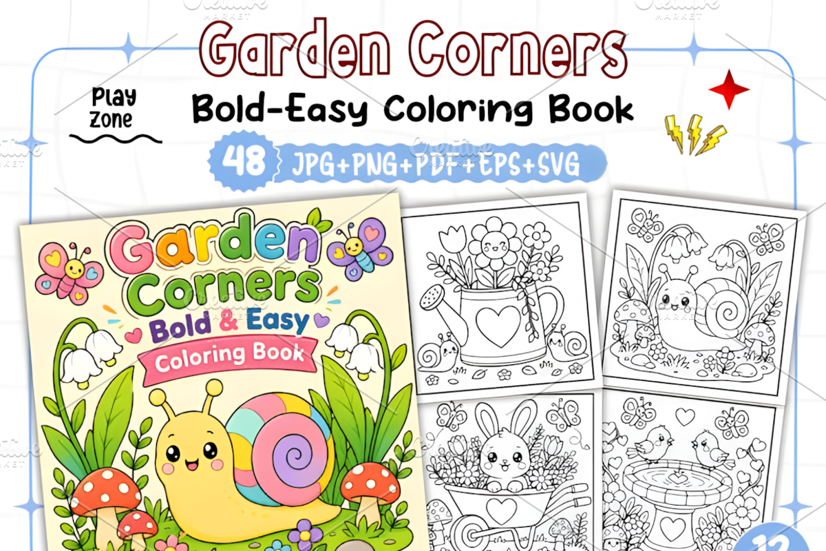 Bold Easy Garden Corners Coloring, a Decorative Illustration by Design Station (Photo 1 of 7)