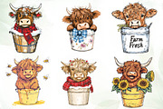 Cute Highland Cow in a Bucket Clipar, an Illustration by CreationArt (Thumbnail 3 of 7)