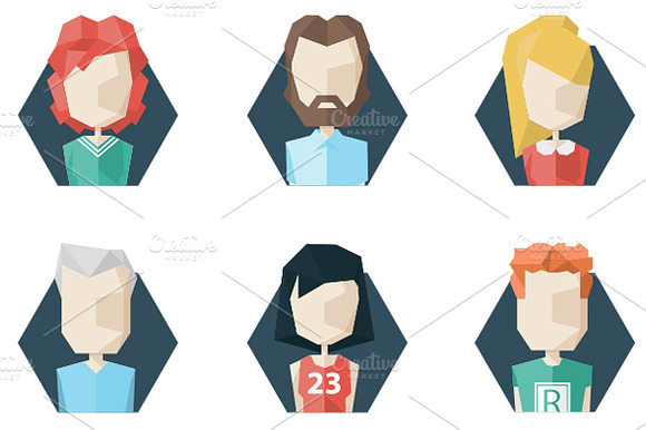 12 Avatars Icons. Polygon Style