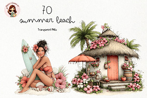 Summer Beach Watercolor Clipart PNG, a Seasonal Illustration by Nicolle's Colorful Art