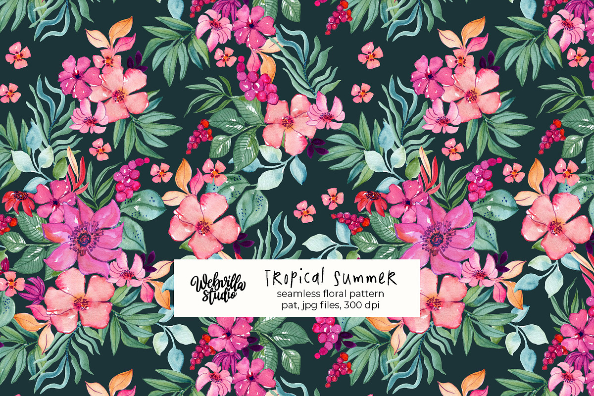Tropical Summer Watercolor Pattern, a Pattern Graphic by Webvilla Studio (Photo 1 of 6)