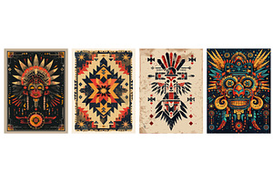 Ethnic Decorated Posters Set