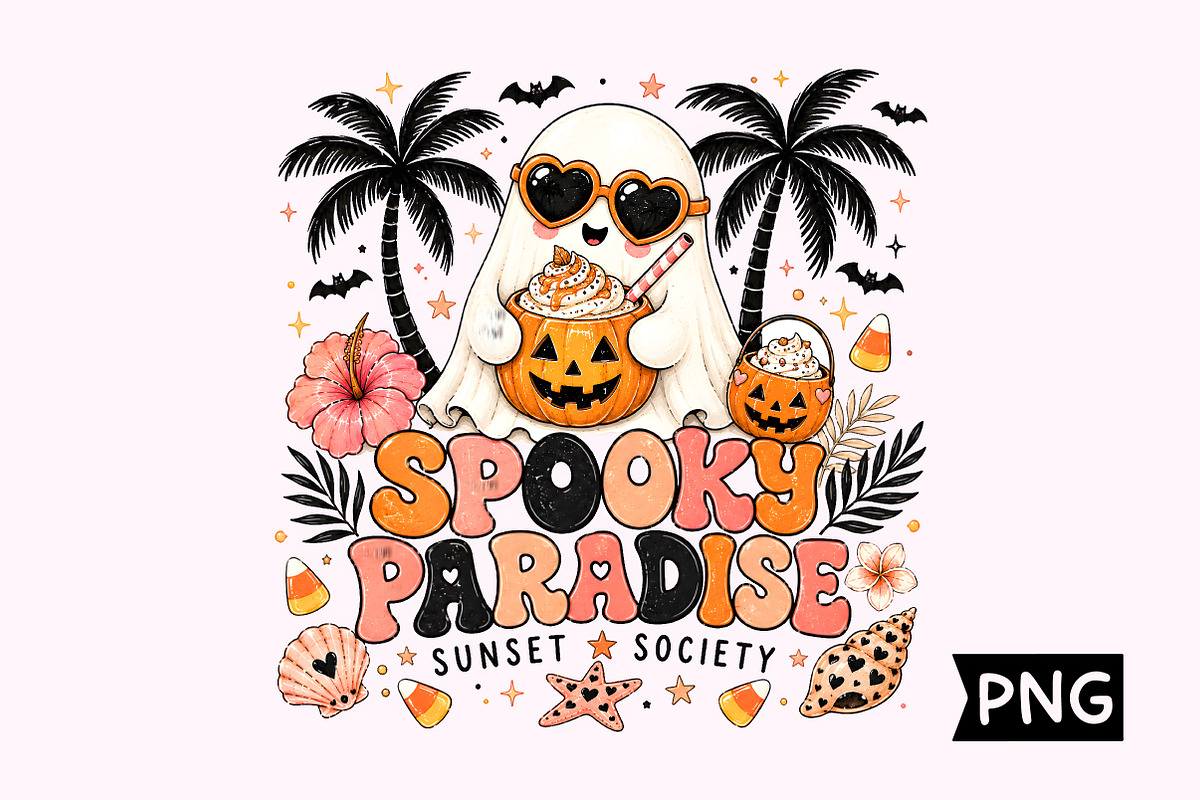 Cute Tropical Ghost Halloween PNG, a Seasonal Illustration by Creative Art (Photo 1 of 3)