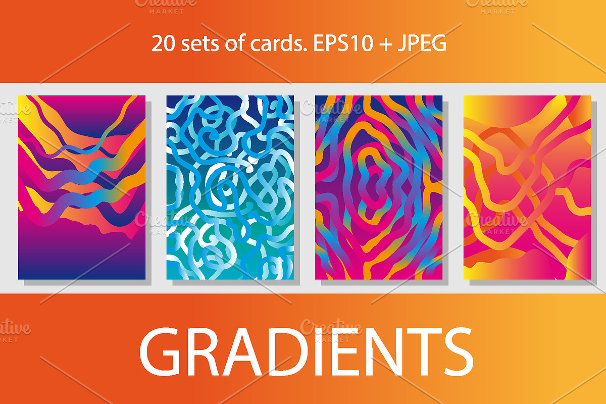 Gradients. 20 Sets of Colorful Cards, a Card Template by Svetlana Kononova