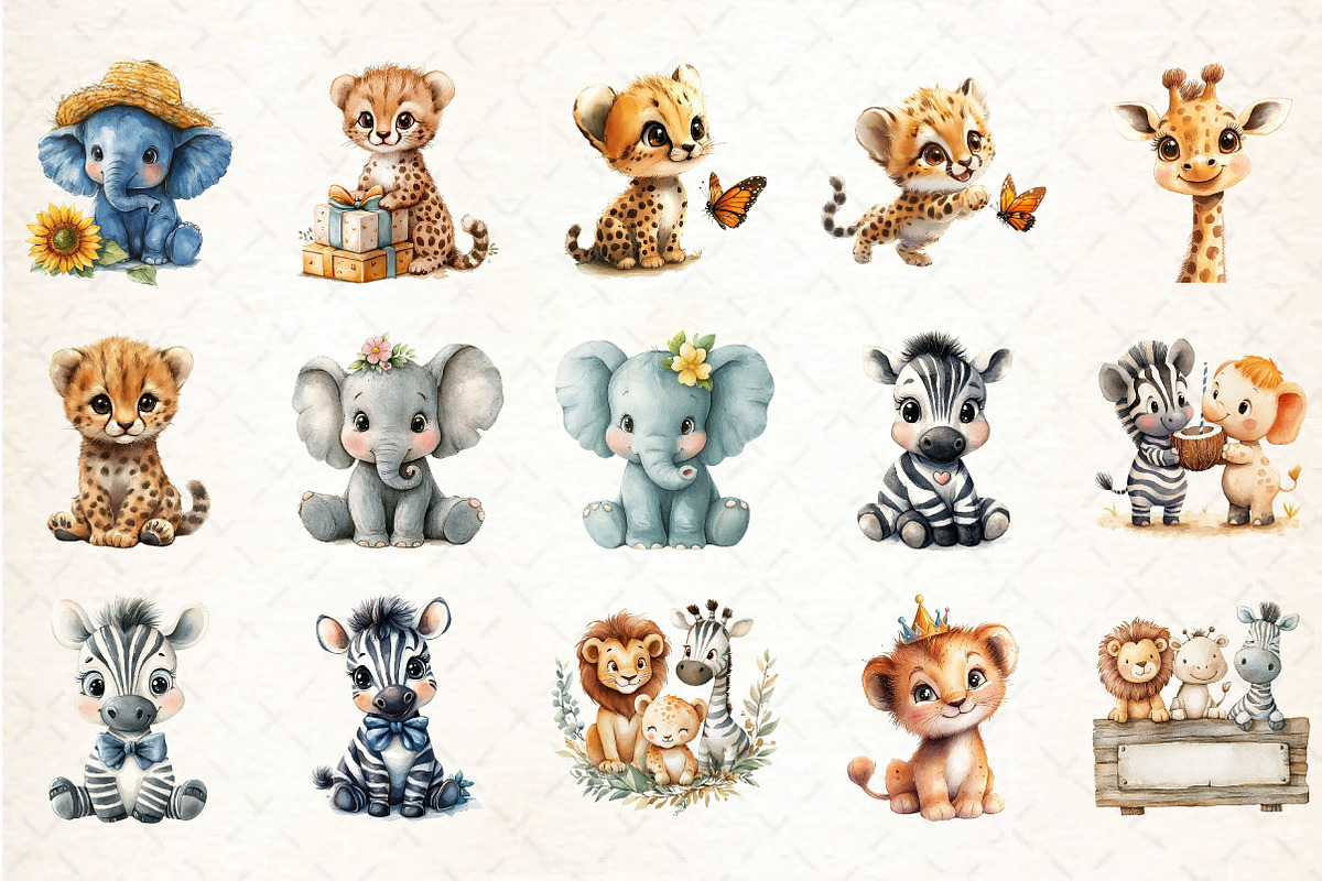 Watercolor Cute Safari Animals Png, an Illustration by DreamCafeArt (Photo 2 of 5)