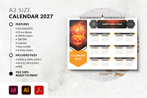 2027 Landscape Calendar Template, a Stationery Template by MstArtwork