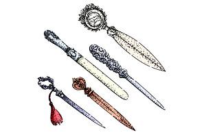 letter opener set sketch hand drawn, an Illustration by pikepicture